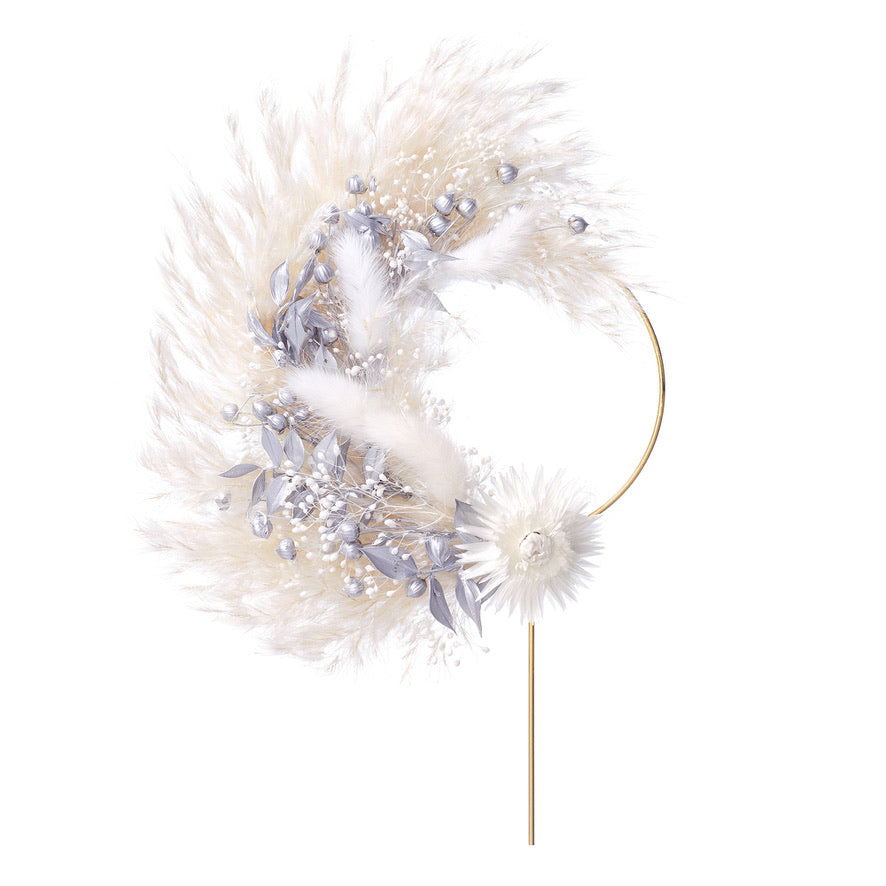 Dried Flower Ring (10cm with stem) (Silver & White)