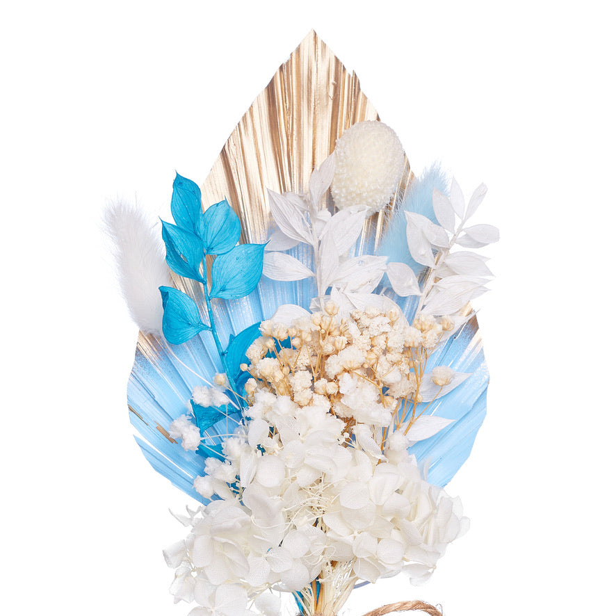 Dried Palm Spear Bouquet (Blue, Gold & White)