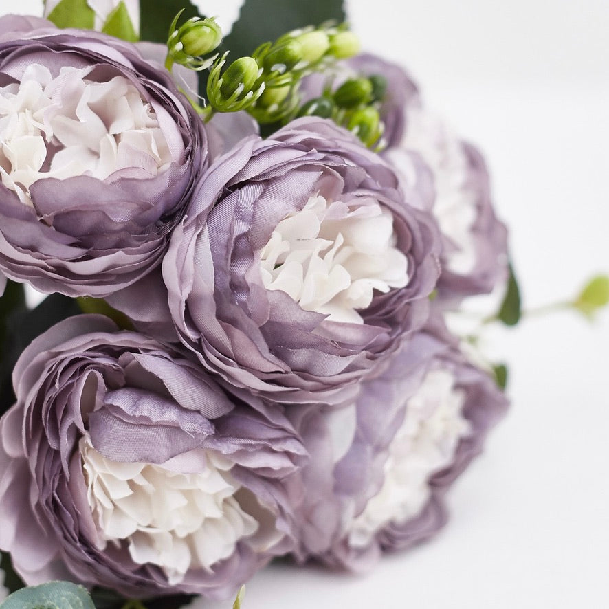 Artificial Silk Peony & Tea Rose Bouquet (Light Purple)