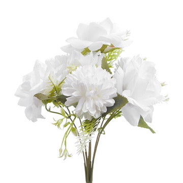 Mixed Artificial Silk Flower Bouquet - Modern Rose, Dandelions & Foliage (Frost White)