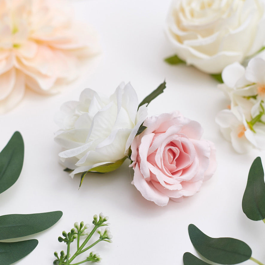 Silk Flower Bags with Foliage (White & Light Pink)