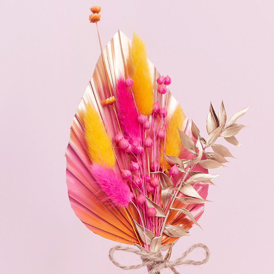 Dried Palm Spear Bouquet (Hot Pink, Orange & Gold)