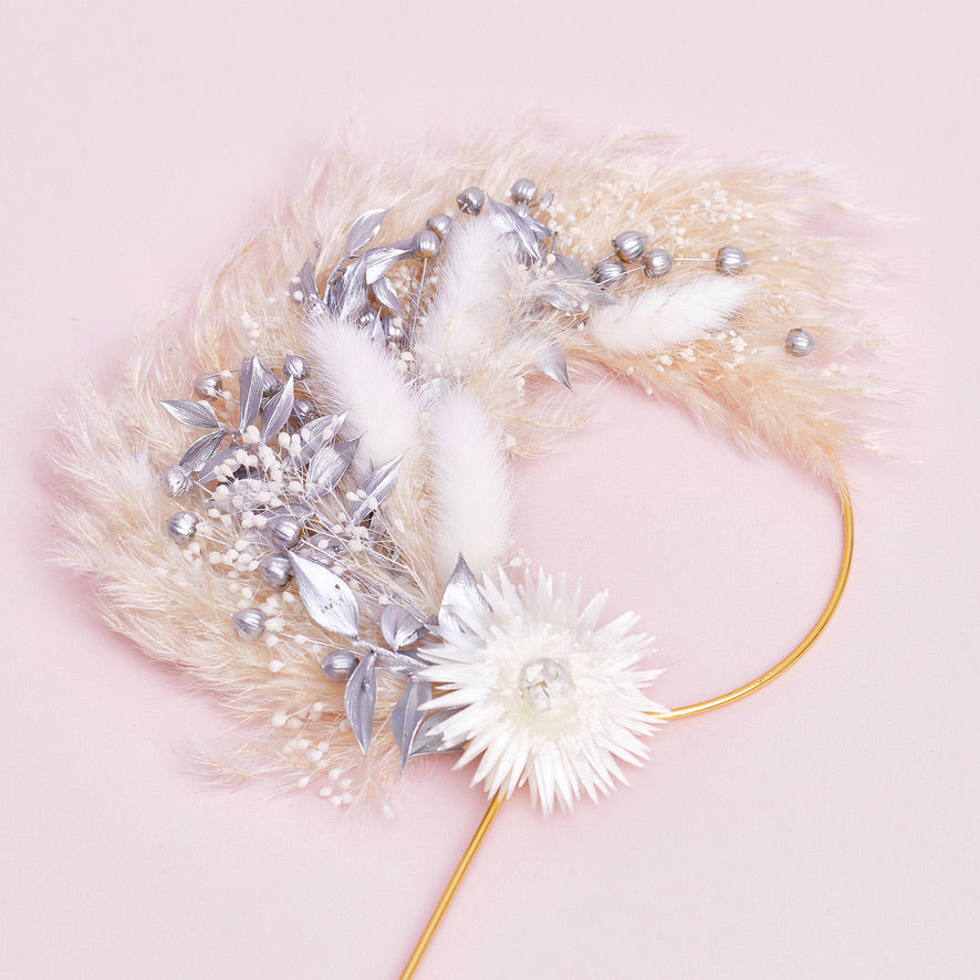 Dried Flower Ring (10cm with stem) (Silver & White)