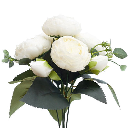 Artificial Silk Peony & Tea Rose Bouquet (Milk White)
