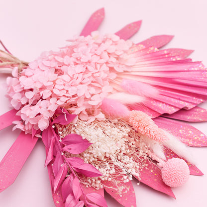 Dried Sun Palm Bouquets (with Palm Spear) (Hot Pink Glitter)