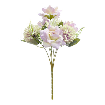 Mixed Artificial Silk Flower Bouquet - Modern Rose, Dandelions & Foliage (Lilac & Sage)