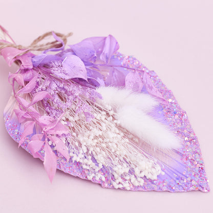 Dried Palm Spear Bouquet (Pink, Purple Glitter & White)