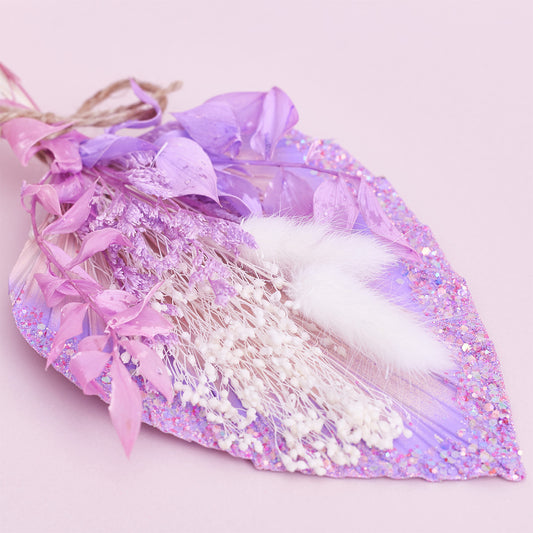 Dried Palm Spear Bouquet (Pink, Purple Glitter & White)