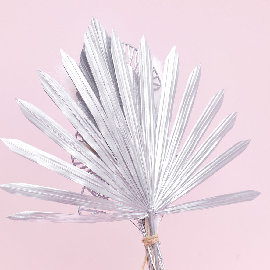 Dried Sun Palm Bouquets (with Palm Spear & Gingko Leaves) (White & Silver Set)