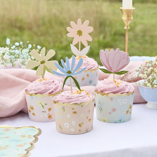 Floral Food Picks & Food Cups Set - Pack of 12