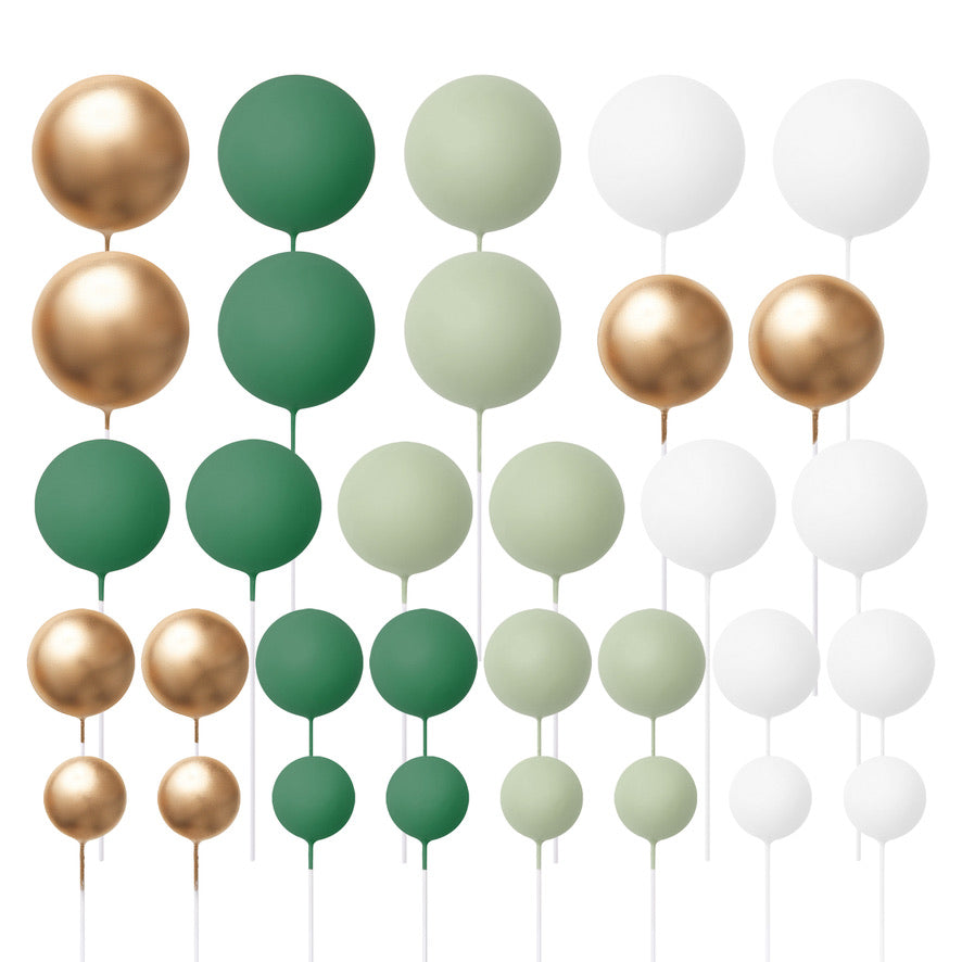 32 Pieces Cake Decorating Ball Sets - White, Gold, Sage & Dark Green (Mixed Colour Bundle 2)