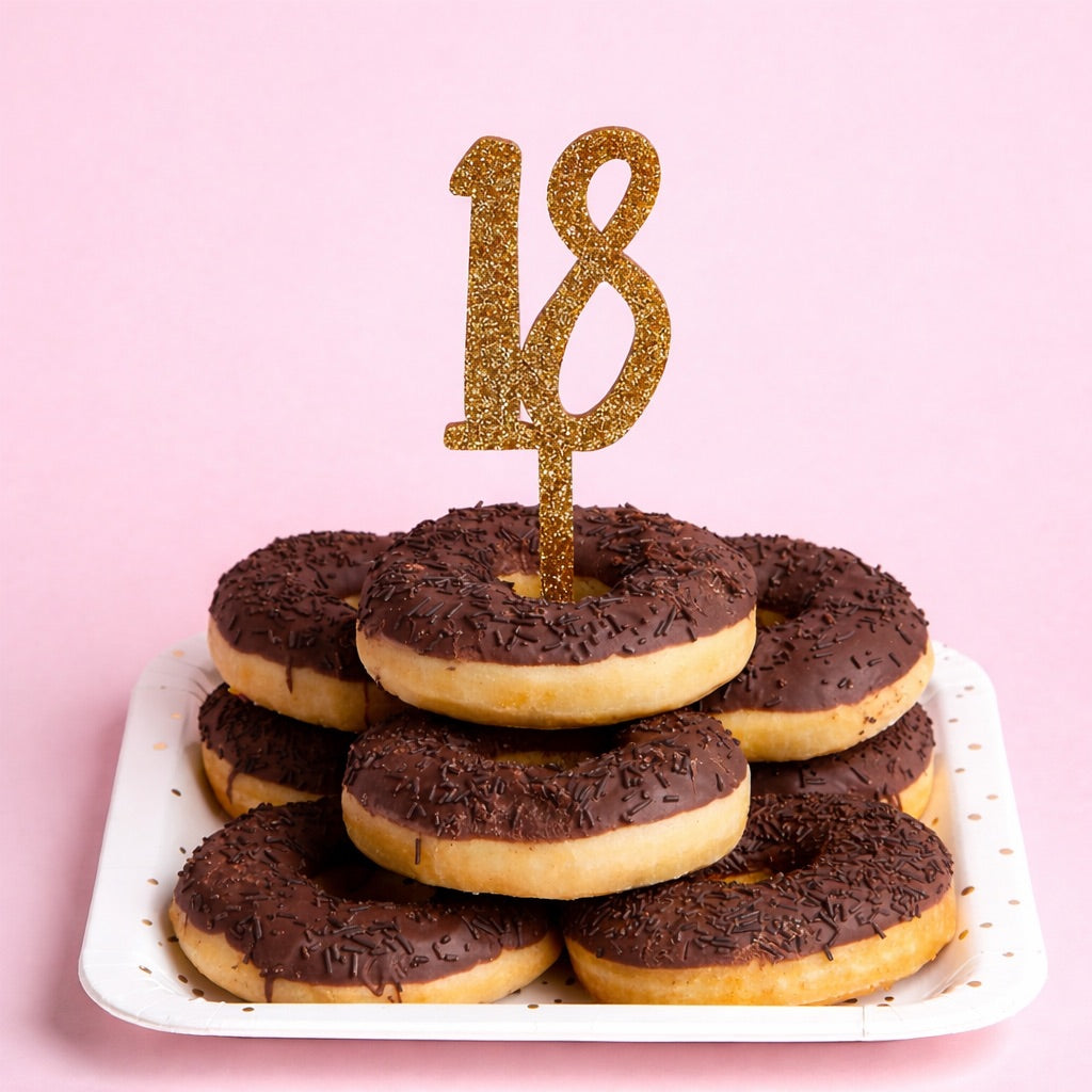 Gold Number ’18' Glitter Acrylic Cake Topper