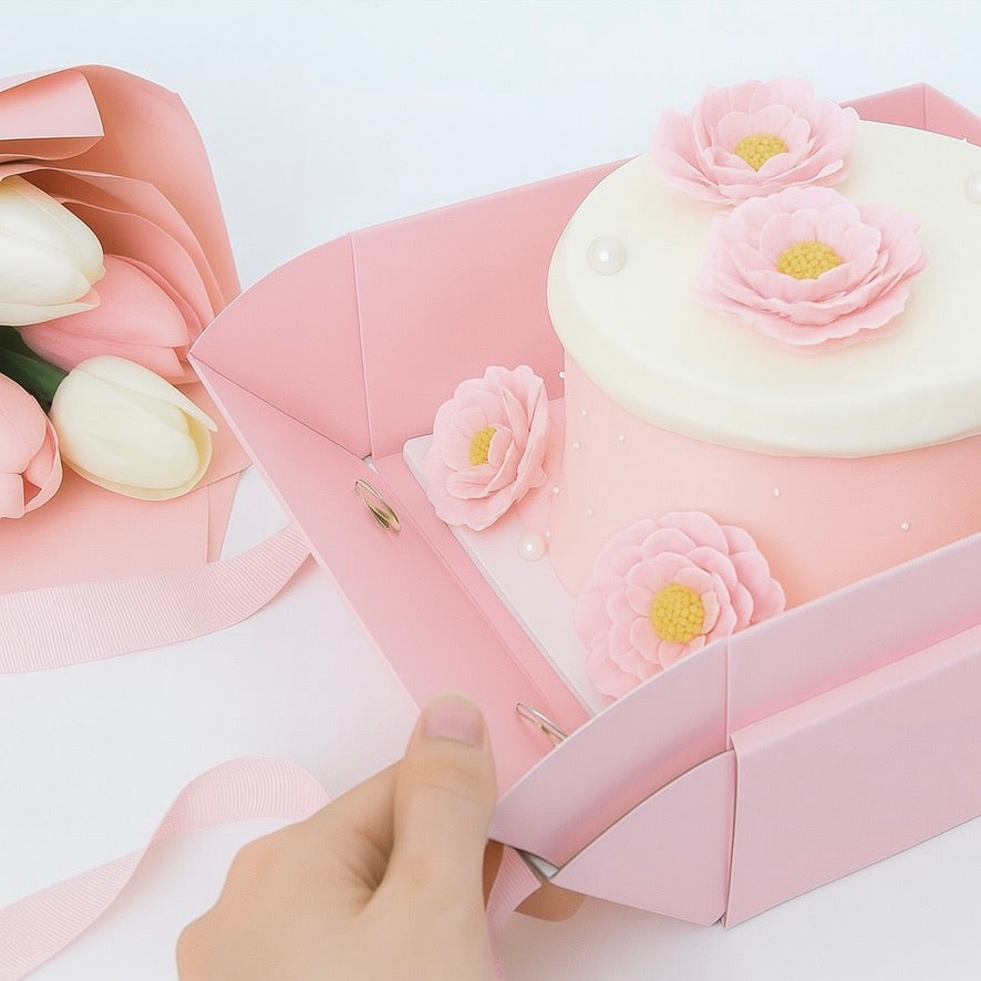 Mini Cake/Bento Cake Board & Box Sets (Light Pink)