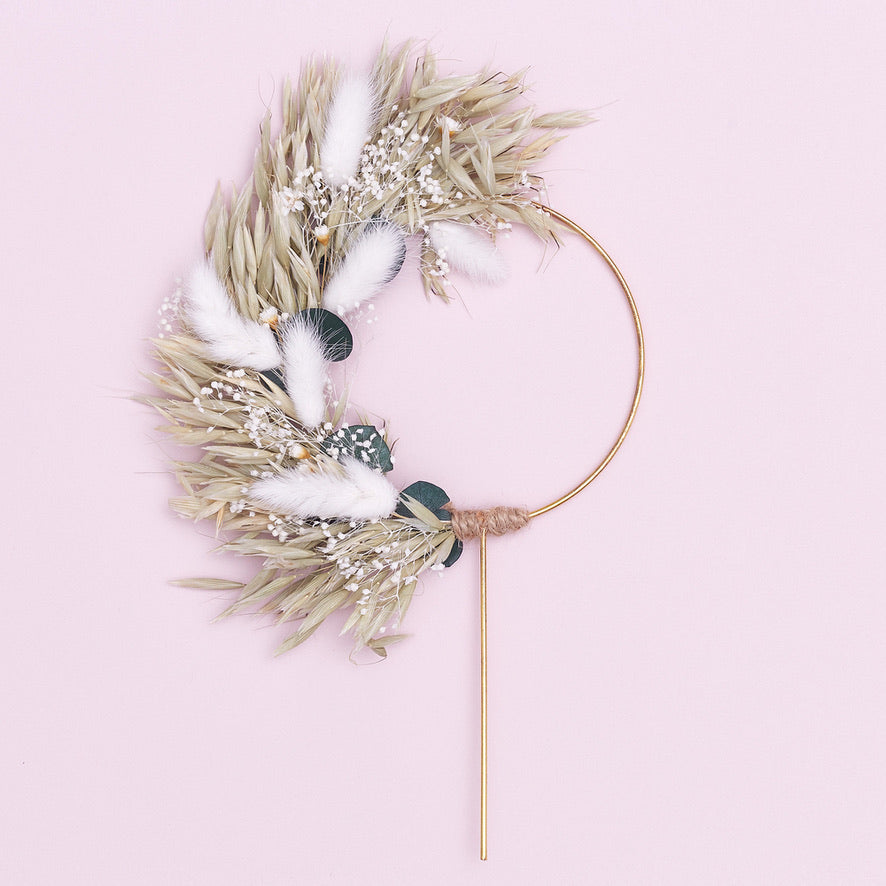 Dried Flower Ring (10cm with stem) (Oats & Eucalyptus - White)