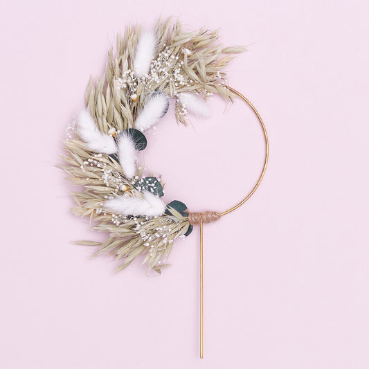 Dried Flower Ring (10cm with stem) (Oats & Eucalyptus - White)