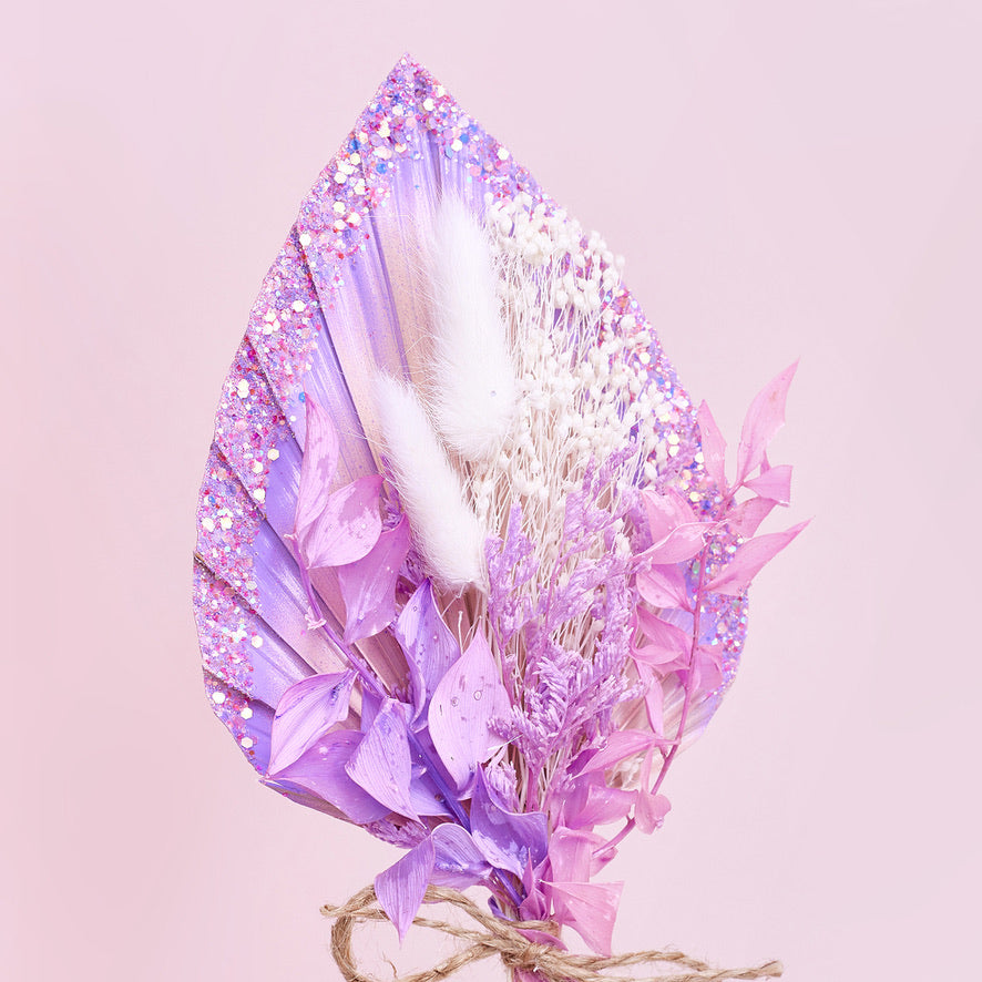 Dried Palm Spear Bouquet (Pink, Purple Glitter & White)