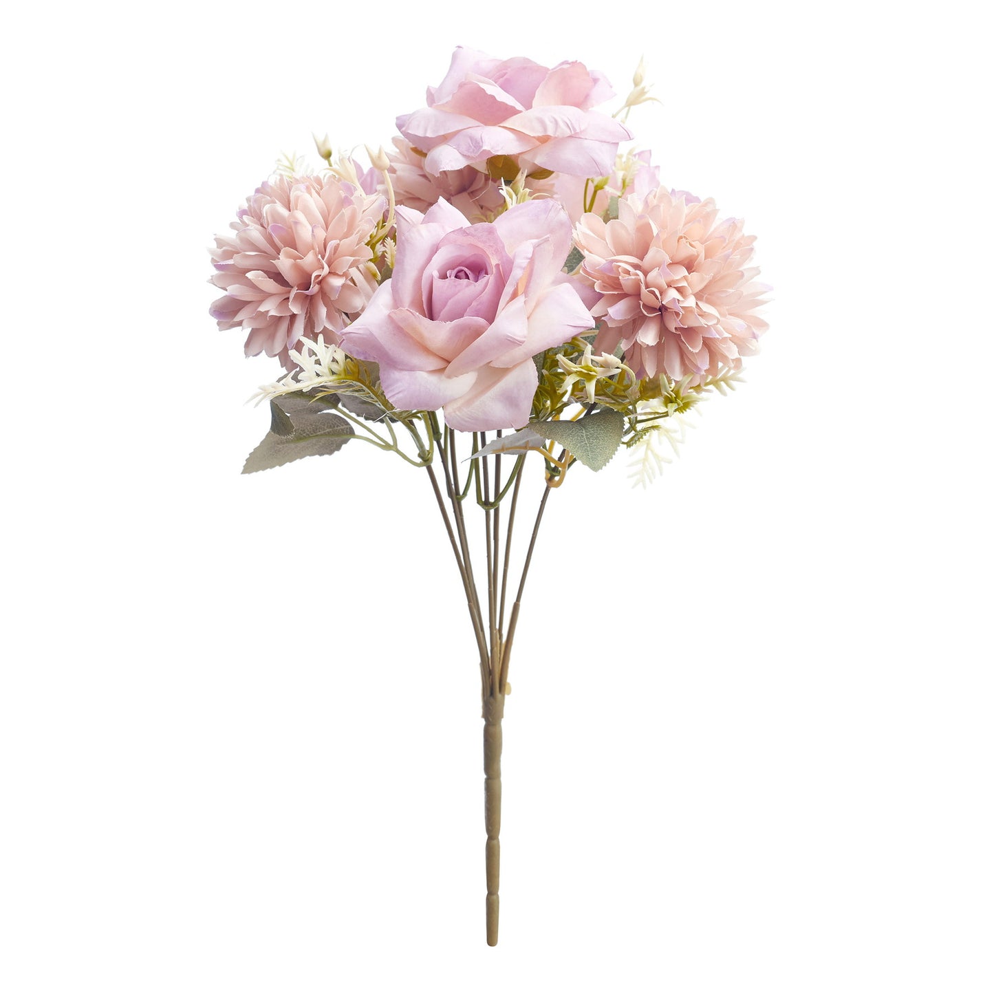 Mixed Artificial Silk Flower Bouquet - Modern Rose, Dandelions & Foliage (Lilac & Cream)
