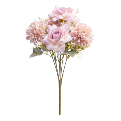Mixed Artificial Silk Flower Bouquet - Modern Rose, Dandelions & Foliage (Lilac & Cream)