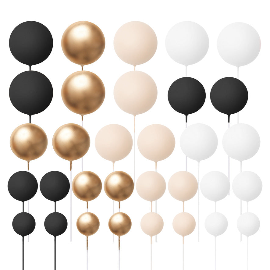32 Pieces Cake Decorating Ball Sets - White, Gold, Black & Ivory Beige (Mixed Colour Bundle 7)
