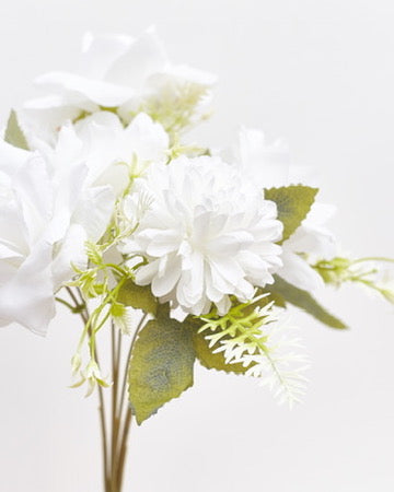 Mixed Artificial Silk Flower Bouquet - Modern Rose, Dandelions & Foliage (Frost White)