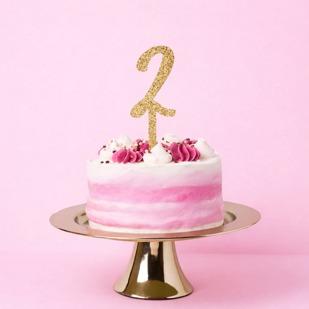 Gold Number ‘2' Glitter Acrylic Cake Topper