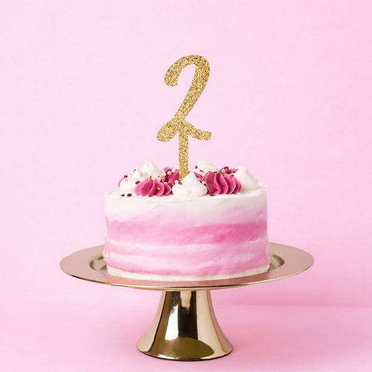 Gold Number ‘2' Glitter Acrylic Cake Topper