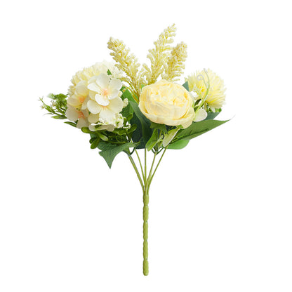 Silk Artificial Flower Bouquet - Philippine Roses, Peonies, Dandelion Flower Balls & Foliage (Lemon)