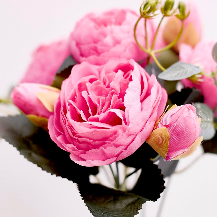 Artificial Silk Peony & Tea Rose Bouquet (Rose Pink)