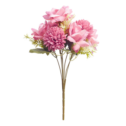 Mixed Artificial Silk Flower Bouquet - Modern Rose, Dandelions & Foliage (Rose Pink)