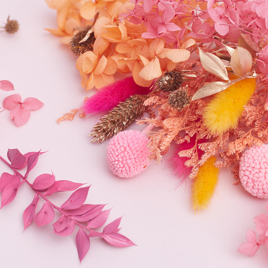 Deluxe Dried Flower Box (Hot Pink, Orange & Gold)