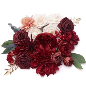 Silk Flower Bags with Foliage (White, Gold, Red & Deep Red)