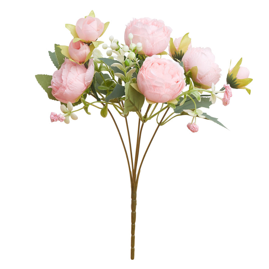 Artificial Silk Peony & Tea Rose Bouquet (Pretty Pale Pink)