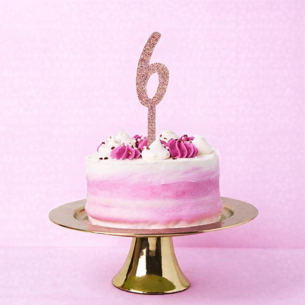 Rose Gold Number '6' Glitter Acrylic Cake Topper