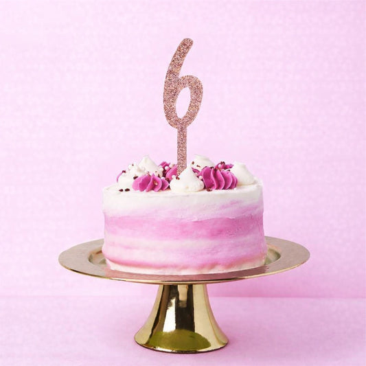 Rose Gold Number '6' Glitter Acrylic Cake Topper