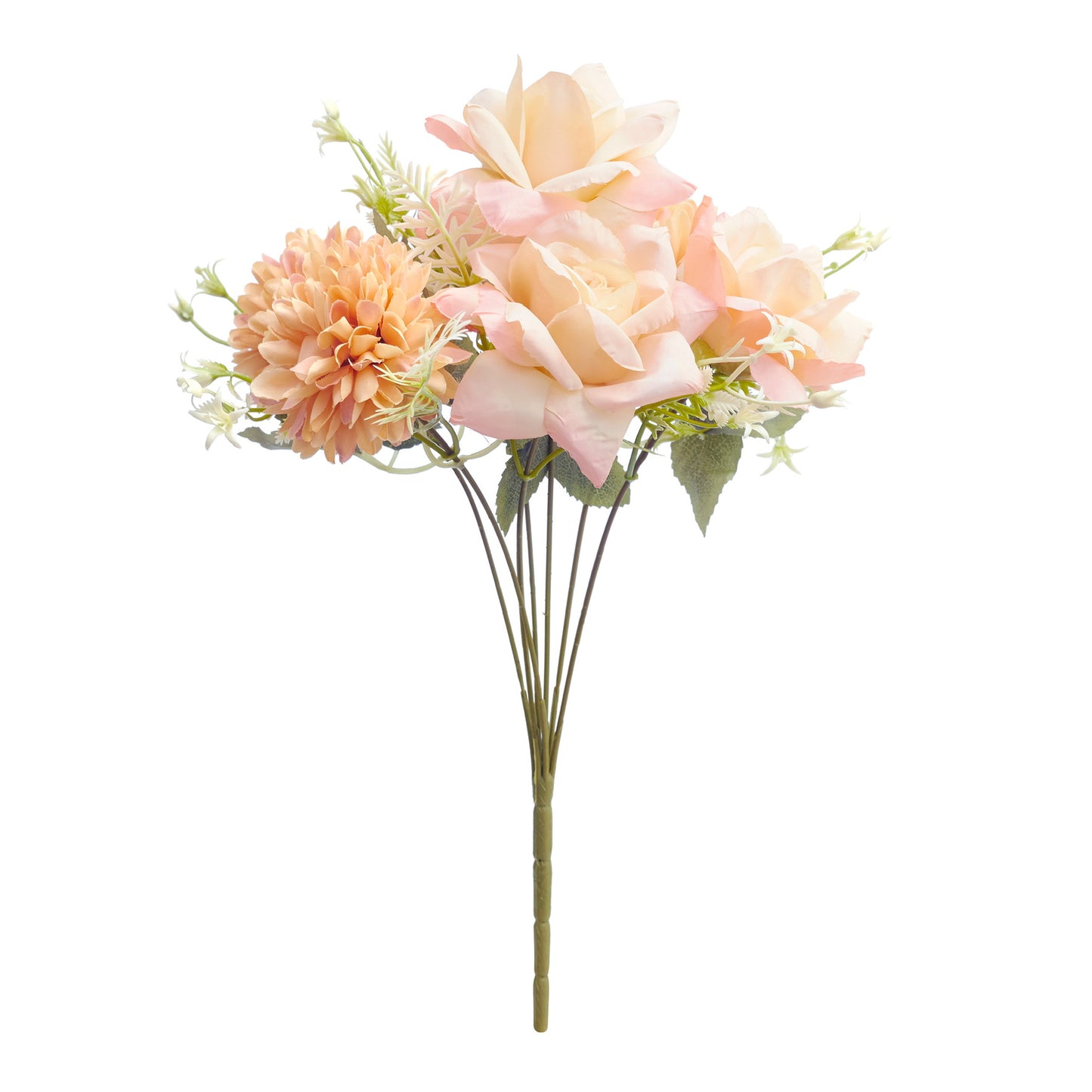Mixed Artificial Silk Flower Bouquet - Modern Rose, Dandelions & Foliage (Light Orange)