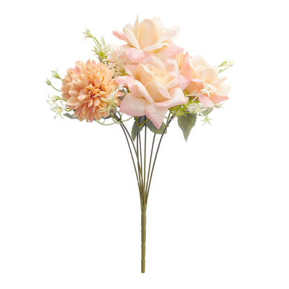 Mixed Artificial Silk Flower Bouquet - Modern Rose, Dandelions & Foliage (Light Orange)