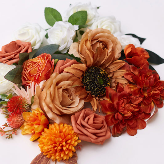 Silk Flower Bags with Foliage (White, Orange & Burnt Orange)