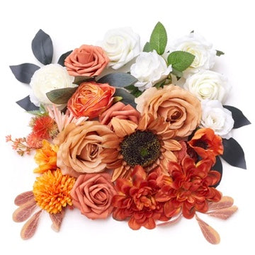 Silk Flower Bags with Foliage (White, Orange & Burnt Orange)