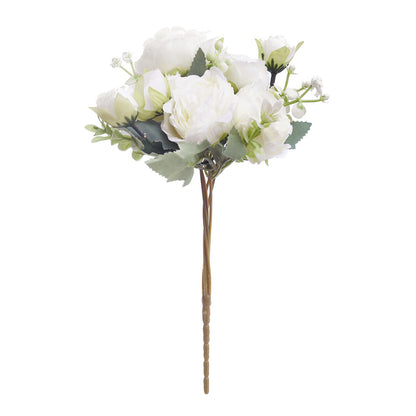 Artificial Silk Peony & Tea Rose Bouquet (Pretty White)