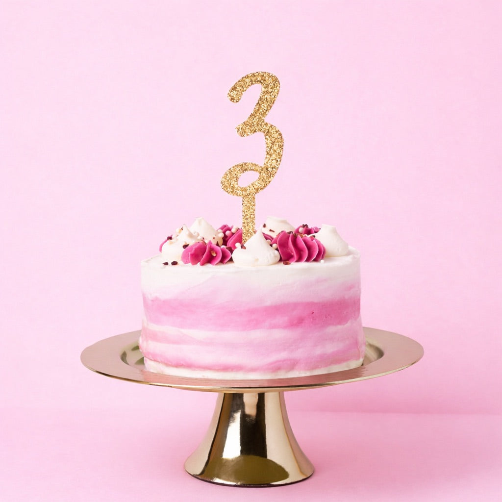 Gold Number ‘3' Glitter Acrylic Cake Topper