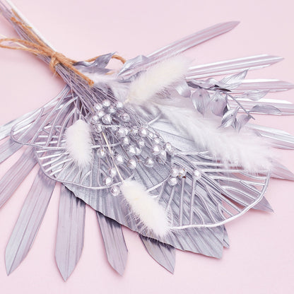 Dried Sun Palm Bouquets (with Palm Spear & Gingko Leaves) (White & Silver Set)