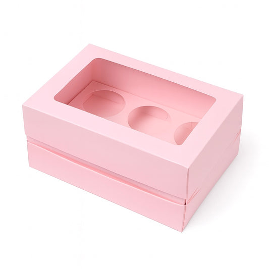 Pink Tall Cupcake Boxes with Extension Piece – Pack of 5 (6 Holes)