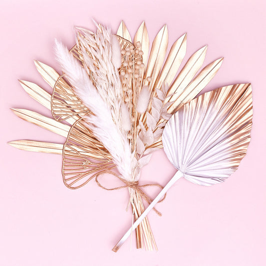 Dried Sun Palm Bouquets (with Palm Spear & Gingko Leaves) (White & Gold)