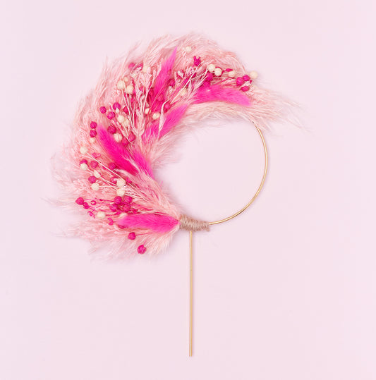 Dried Flower Ring (10cm with stem) (Pinks & Pampas)