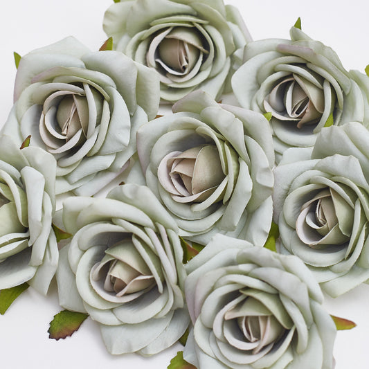 Silk Rose Heads - Pack of 10 | 7cm Diameter (Sage)