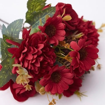Mixed Artificial Silk Flower Bouquet - Rose, Dandelion, Daisy & Foliage (Mulberry)