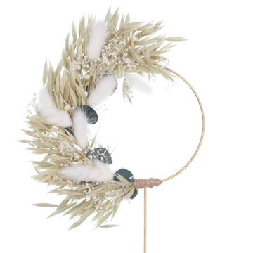 Dried Flower Ring (10cm with stem) (Oats & Eucalyptus - White)