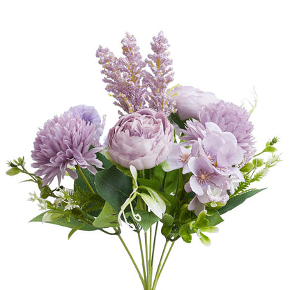 Silk Artificial Flower Bouquet - Philippine Roses, Peonies, Dandelion Flower Balls & Foliage (Lavender)