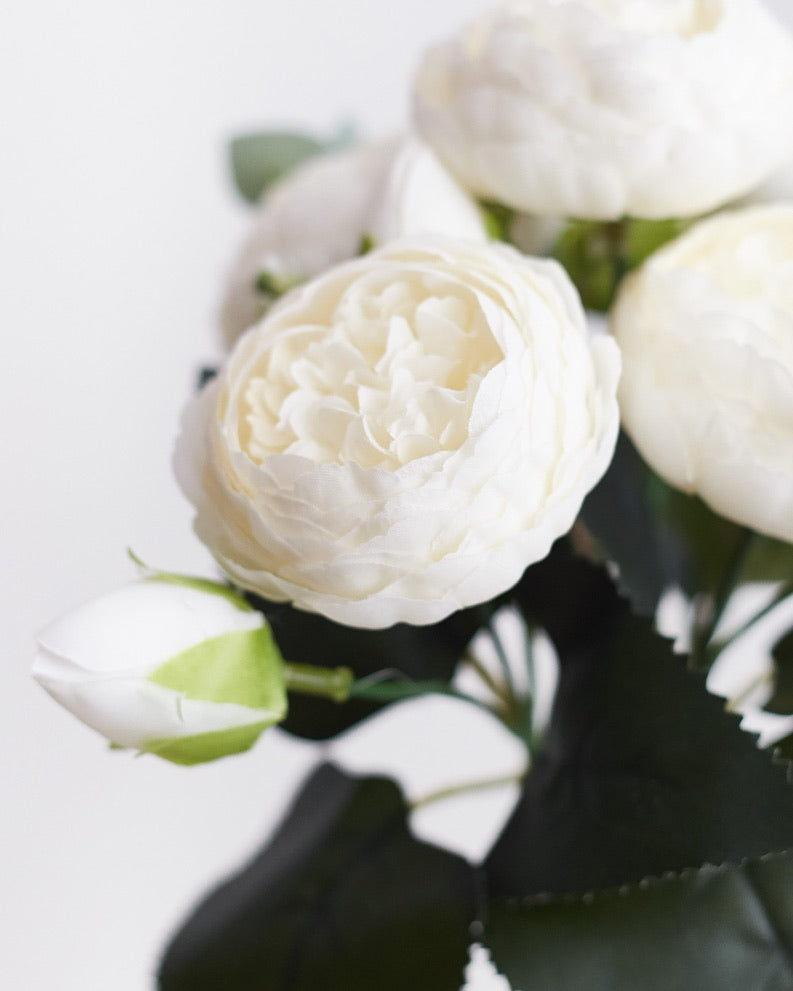 Artificial Silk Peony & Tea Rose Bouquet (Milk White)