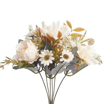 Mixed Artificial Silk Flower Bouquet - Peonies, Dahlia Roses, Daises & Foilage (Cream Champagne)